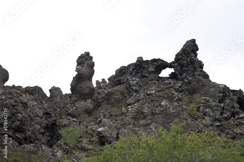 Typical Icelandic landscape, a wild nature of rocks and shrubs, rivers and lakes.