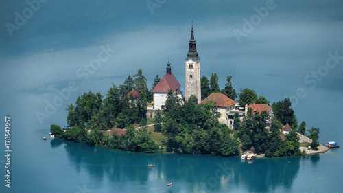 Scenic view of Church on the Island Bled in the Julian Alps in Slovenia