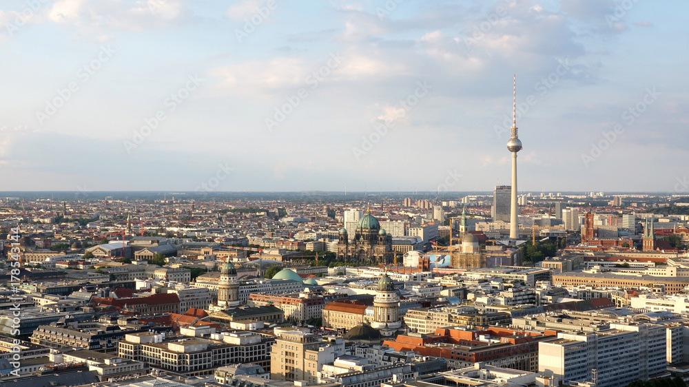 Aerial View of Berlin with River and Tv Tower