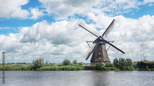 Old  Windmills on Beautiful Landscape, Netherlands.