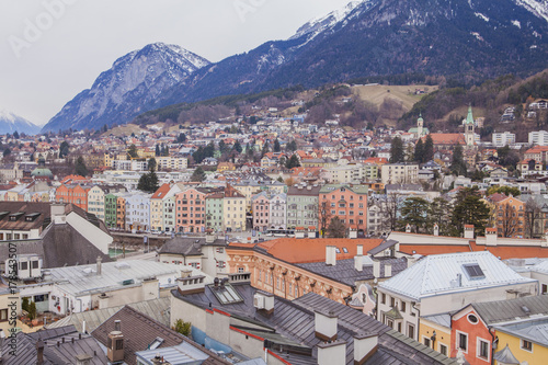 Innsbruck, Austria. Aerial view of Innsbruck, Austria during the winter