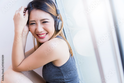 beautiful Asian Woman enjoy happy and laught Cheerful Portrait Concept