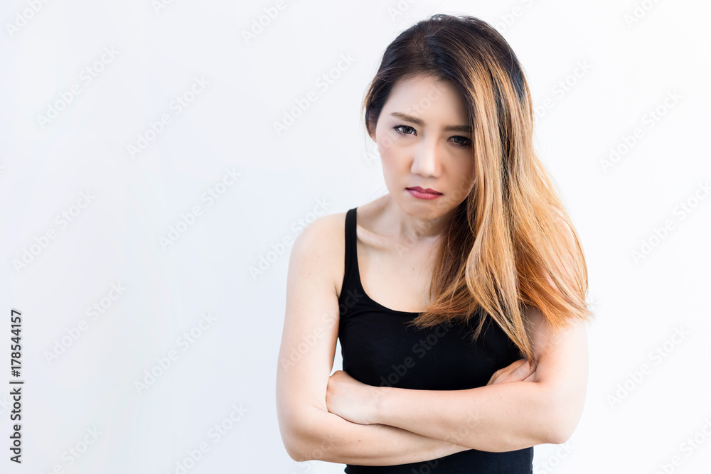 beautiful asain woman have a problem and think for solution isolate white background beautiful asain woman have a problem and think for solution isolate white background