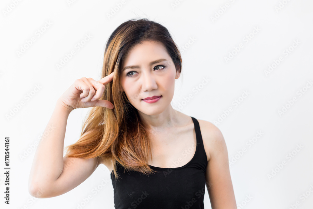 beautiful asain woman have a problem and think for solution isolate white background beautiful asain woman have a problem and think for solution isolate white background