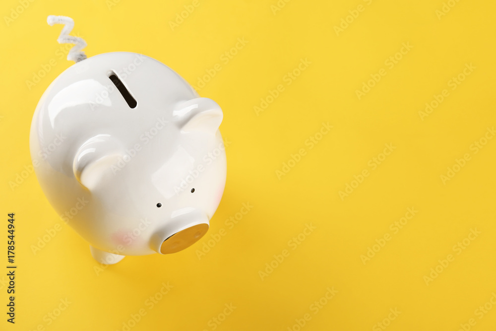 Cute piggy bank on color background Cute piggy bank on color background