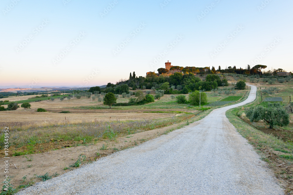 Summer Tuscany, sunrise. Typical Tuscan landscape, Italy, Europe, image toned.