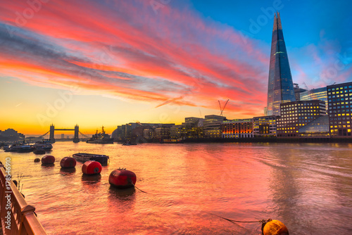 sunset over London, with the Shard and London Bridge. London, UK photo