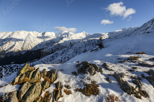 mountain landscape in winter in Fagaras Mountains photo