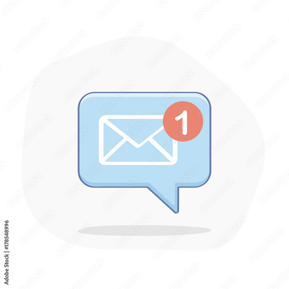 New Message Notification icon vector isolated on white background, new E-mail, Letter. Envelope on blue pin. Flat outline design, Push UI element for web and mobile design.
