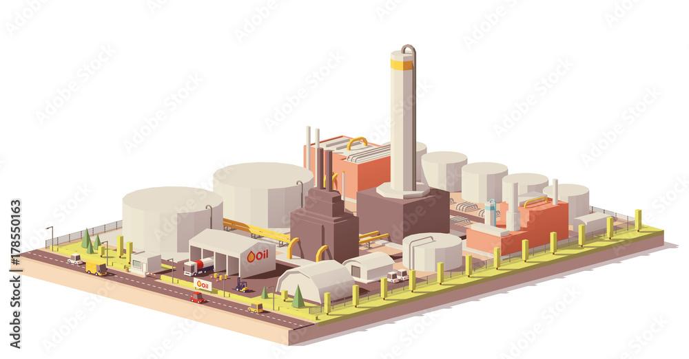 Obraz na plátně Vector low poly oil refinery plant