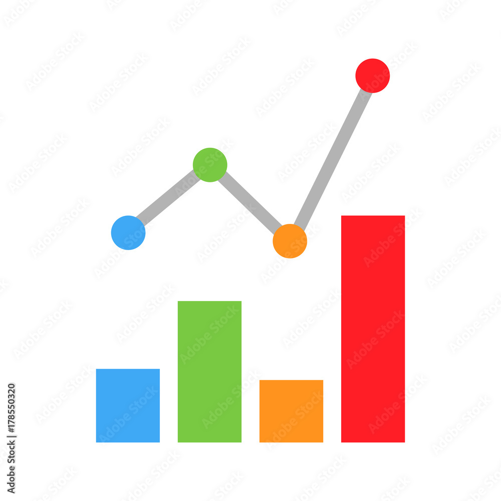 Mobile Graph Vector Icon. Simple flat chart ico colorful progressive. Diagram finance business growth infographic bar.