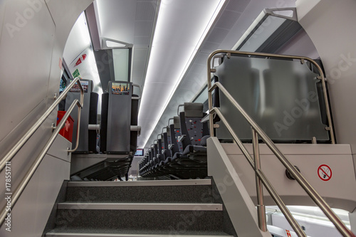 MOSCOW, RUSSIA - OCTOBER 27, 2017: The very first two-story high-speed train from the city to the airport. Interior
 photo