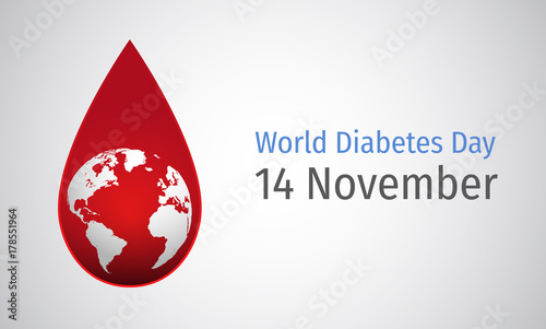 Blue Circle, Globe and Reminder Date of World Diabetes Day, Vector Illustration.