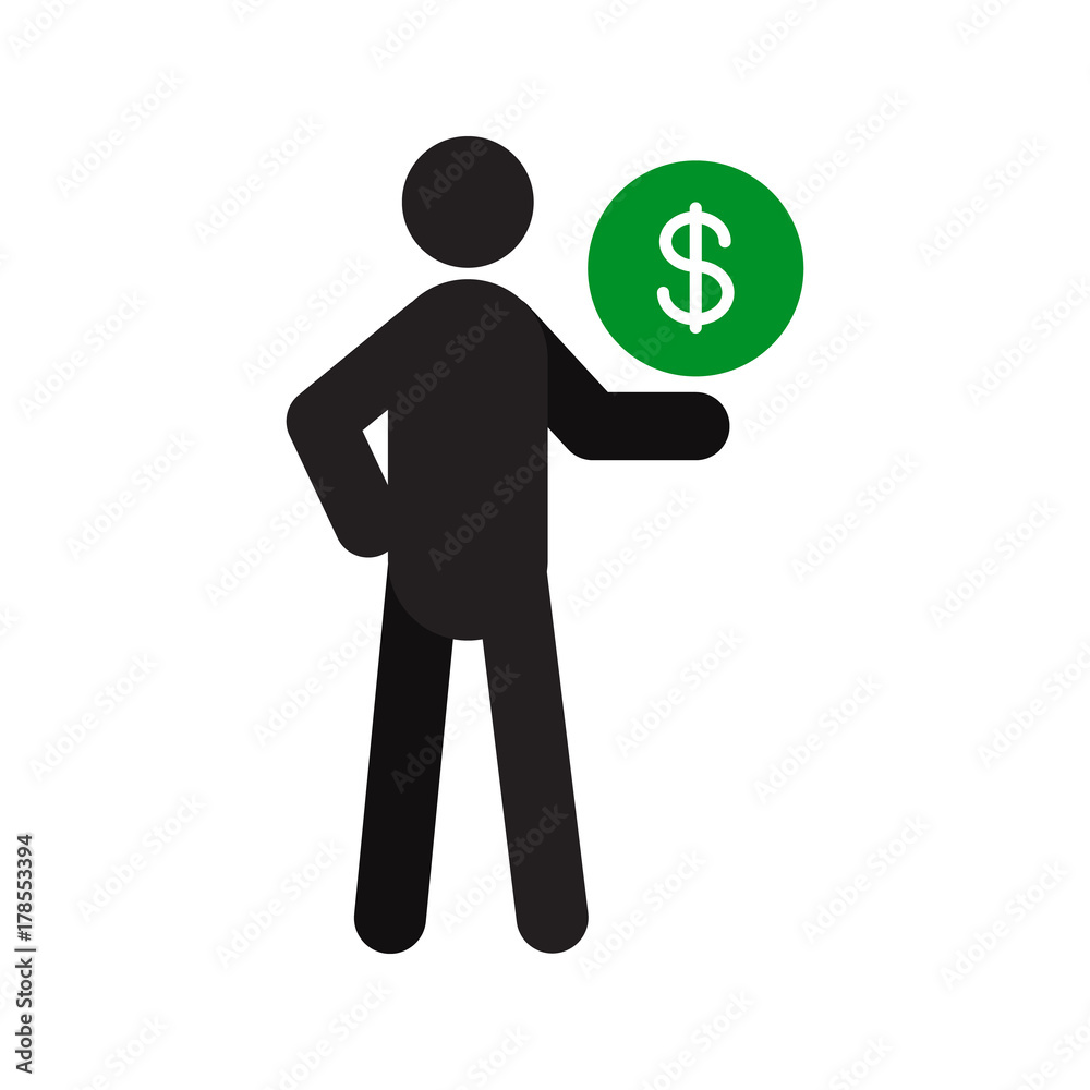 Man holding dollar sign in hands silhouette icon Man holding dollar sign in hands silhouette icon