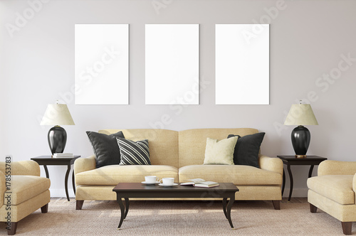 White isolated posters with black frame mockup