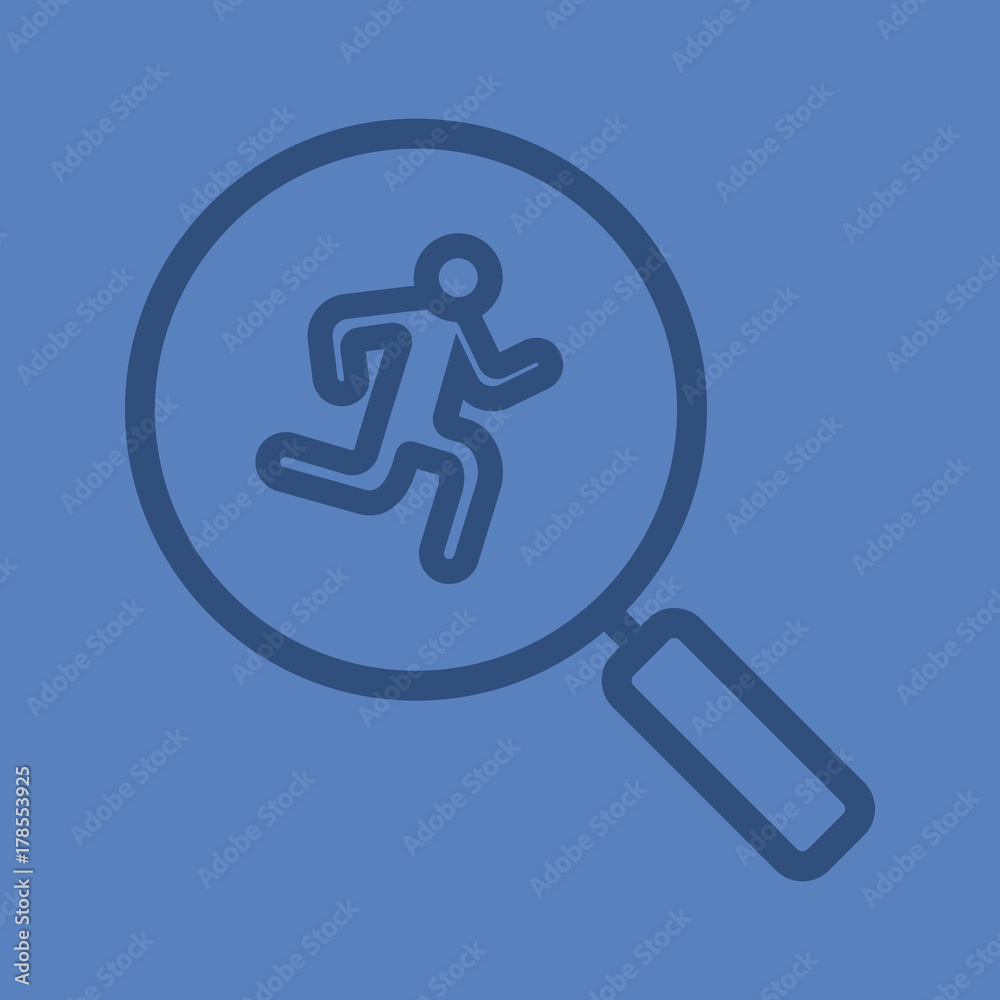 Running man inside loupe linear icon