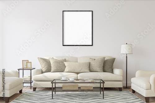White isolated poster with black frame mockup