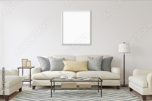 White isolated poster with black frame mockup
