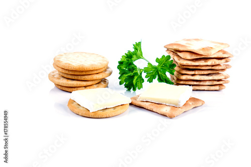 Dry cracker cookies with white background