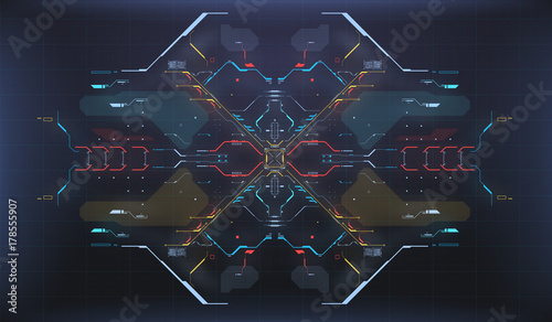 HUD UI and infographic elements. Radar interface. Spaceship hightech screen concept.