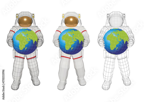 astronaut standing with planet earth in the hands