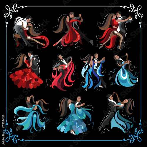 Set of couples dancing the waltz and tango 1