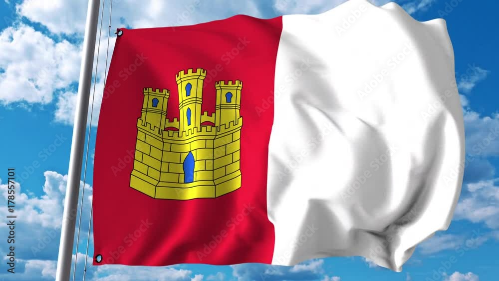 Waving flag of Castilla-La Mancha, an autonomous community in Spain