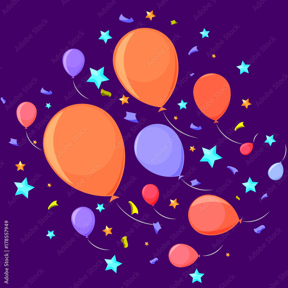 Fototapeta premium Festive fireworks made of balls, stars and confetti