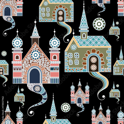Seamless pattern with lace castle 3
