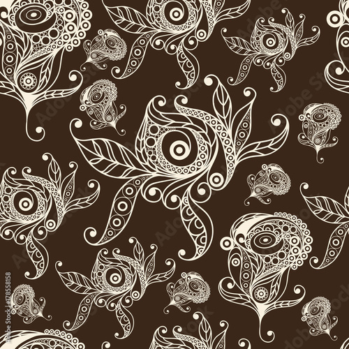 Seamless pattern with lace flower 2 brown