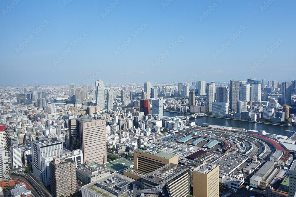Fototapeta premium Tokyo's district view, Shiodome, Tsukiji and other towns