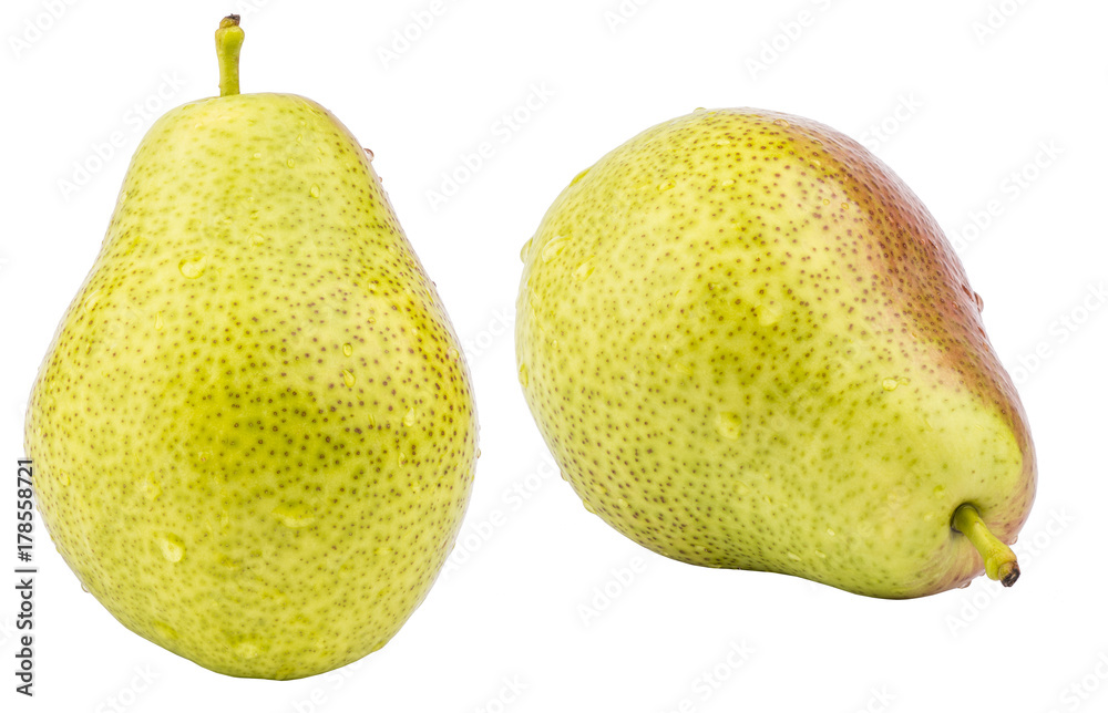 Two ripe yellow pear fruits