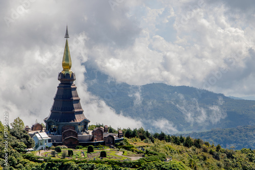 Clouds with chedi Naphamethinidon near the summit of mount Doi Inthanon, Chiang Mai province, Thailand.