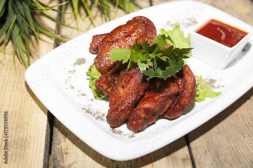 chicken wings in hot sauce, chicken snack barbecue