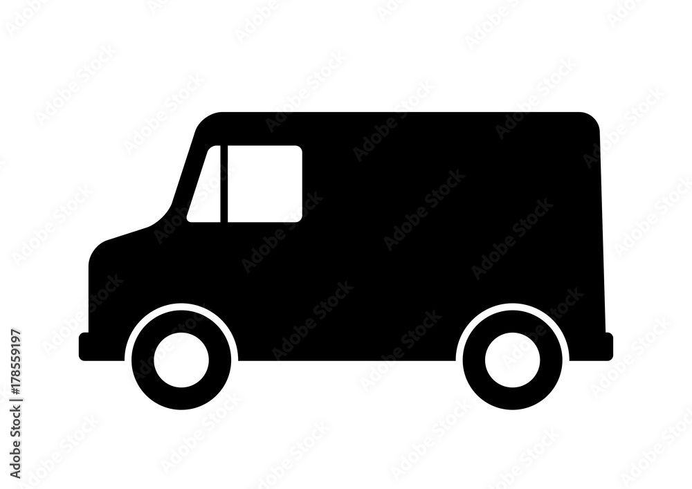 Black delivery van on white background