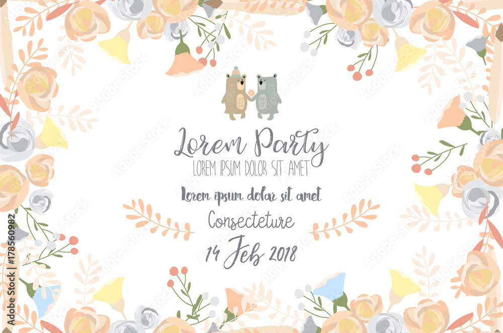 Rose pink collection for banners,Placards with leaf,flower,bride,groom and bear Rose pink collection for banners,Placards with leaf,flower,bride,groom and bear