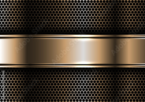 Abstract gold banner overlap on hexagon mesh design modern luxury futuristic background texture vector illustration.