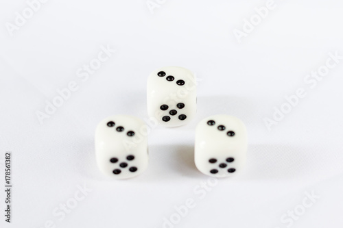 Three dices have triple three point isolated on white background.