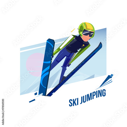 ski jumping. Winter Athletic. typographic design. extreame sport concept - vector