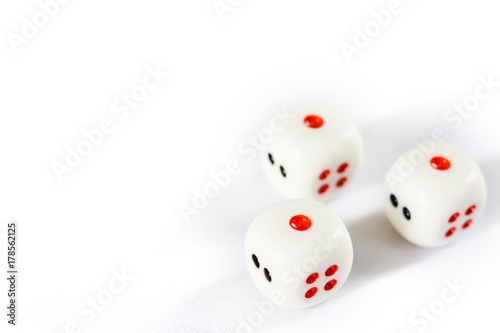 Three dices have triple one point isolated on white background.