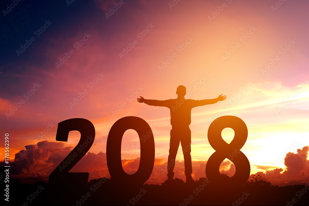 Silhouette young business man Happy for 2018 new year Silhouette young business man Happy for 2018 new year