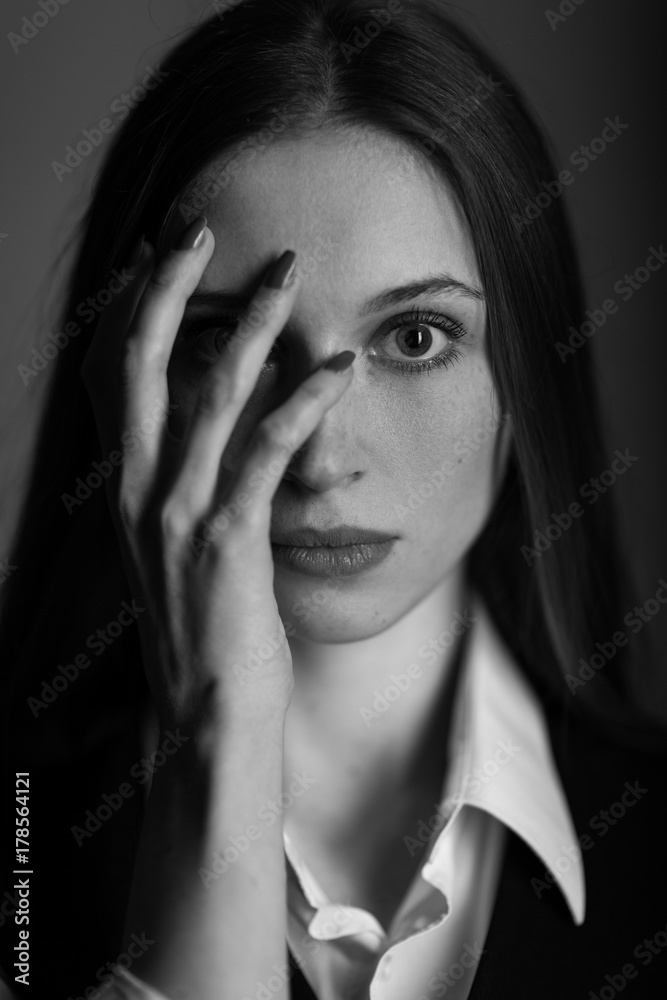 Fototapeta premium Black and white portrait of a beautiful woman.