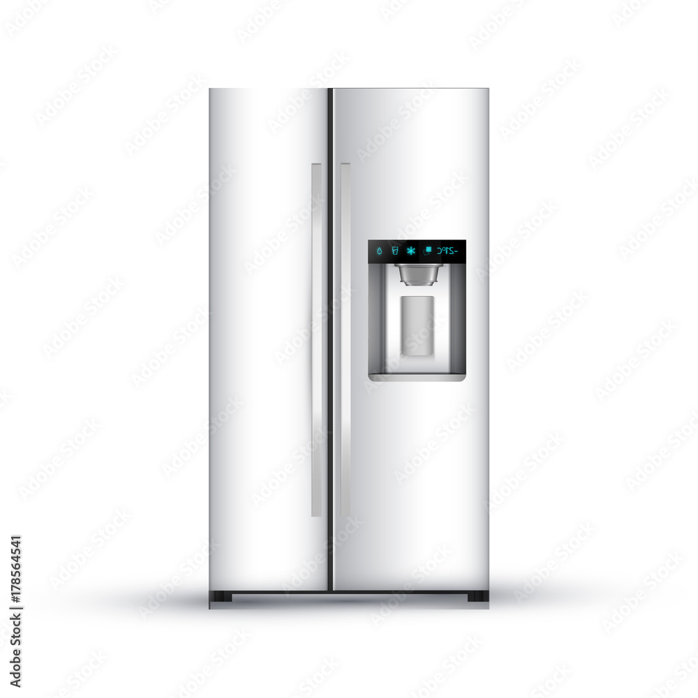 Vector illustration of modern realistic frige on white background. Vector illustration of modern realistic frige on white background.