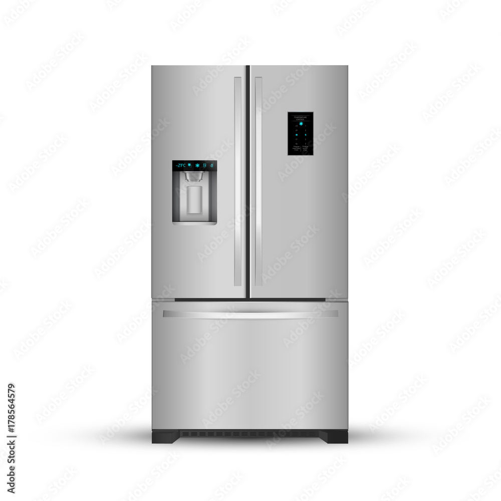 Vector illustration of modern realistic frige on white background. Vector illustration of modern realistic frige on white background.