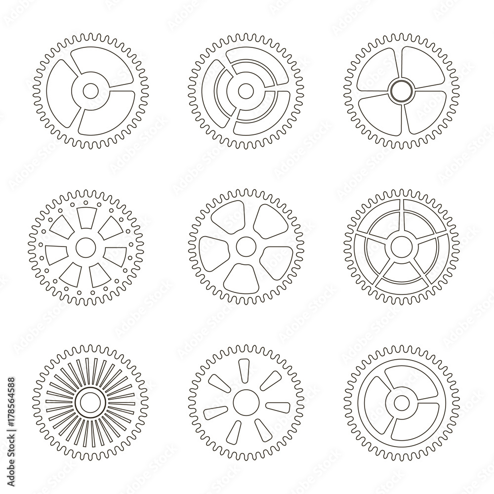 Gears, cogs wheels or sprocket line icon set Gears, cogs wheels or sprocket line icon set