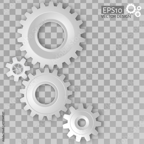 White 3d gears on the transparent gray background
