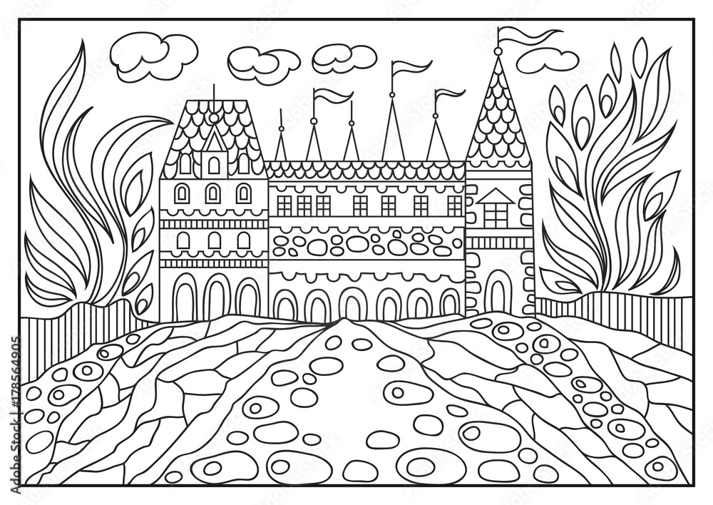 Graphical illustration of a castle on the background of nature 1