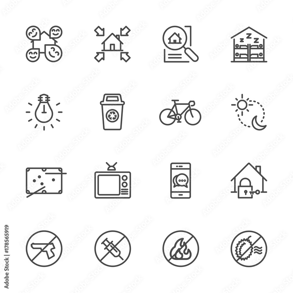 Hostel & Hotel icon set. Traveler and Backpacker. Vector line icon Hostel & Hotel icon set. Traveler and Backpacker. Vector line icon