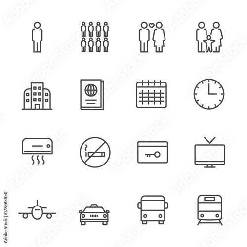 Hotel service, Simple thin line hotel icons set, Vector icon design