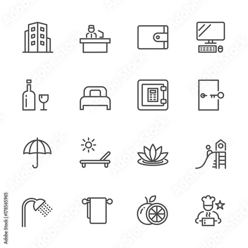 Hotel service, Simple thin line hotel icons set, Vector icon design